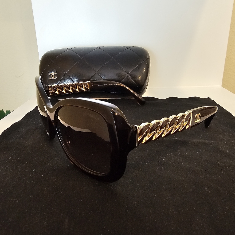 Chanel Acetate Metal Chain Square Sunglasses 5305